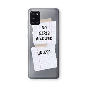 CaseCompany No Girls Allowed Unless: Samsung Galaxy A31 Transparant Hoesje