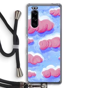 CaseCompany Roze wolken met vogels: Sony Xperia 5 Transparant Hoesje met koord