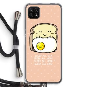 CaseCompany Sleep All Day: Samsung Galaxy A22 5G Transparant Hoesje met koord