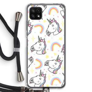 CaseCompany Rainbow Unicorn: Samsung Galaxy A22 5G Transparant Hoesje met koord