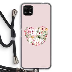 CaseCompany GRL PWR Flower: Samsung Galaxy A22 5G Transparant Hoesje met koord