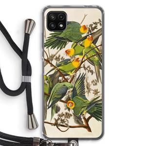 CaseCompany Carolinaparkiet: Samsung Galaxy A22 5G Transparant Hoesje met koord