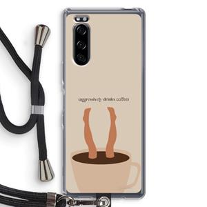CaseCompany Aggressively drinks coffee: Sony Xperia 5 Transparant Hoesje met koord