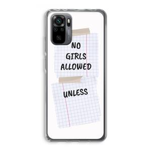 CaseCompany No Girls Allowed Unless: Xiaomi Redmi Note 10 Pro Transparant Hoesje