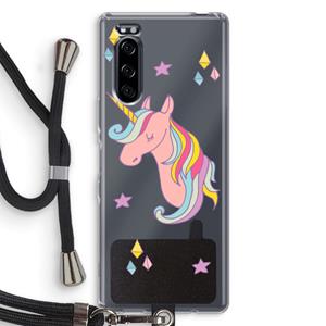 CaseCompany Roze eenhoorn: Sony Xperia 5 Transparant Hoesje met koord