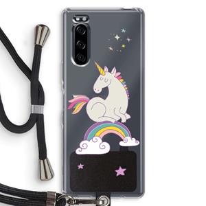 CaseCompany Regenboog eenhoorn: Sony Xperia 5 Transparant Hoesje met koord