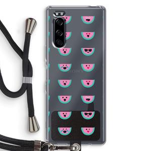 CaseCompany Smiley watermeloenprint: Sony Xperia 5 Transparant Hoesje met koord