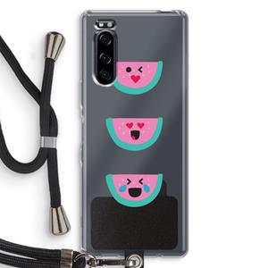 CaseCompany Smiley watermeloen: Sony Xperia 5 Transparant Hoesje met koord