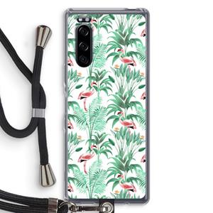 CaseCompany Flamingo bladeren: Sony Xperia 5 Transparant Hoesje met koord