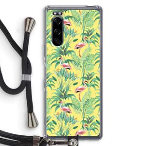 CaseCompany Flamingo party: Sony Xperia 5 Transparant Hoesje met koord