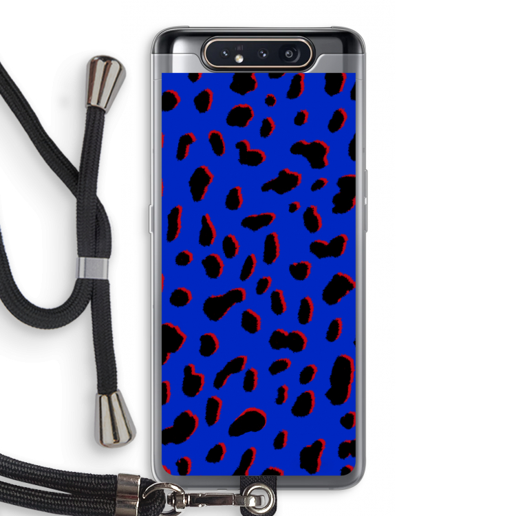 CaseCompany Blue Leopard: Samsung Galaxy A80 Transparant Hoesje met koord