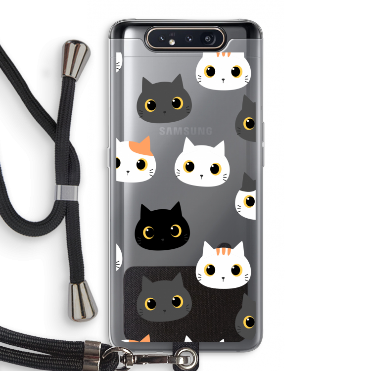 CaseCompany Katten: Samsung Galaxy A80 Transparant Hoesje met koord