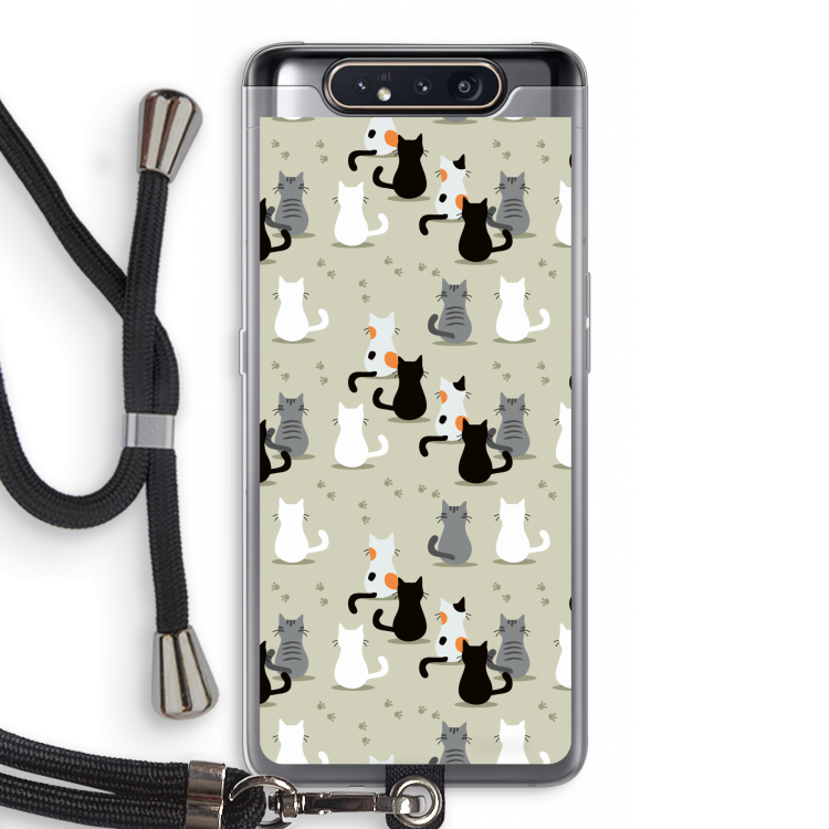CaseCompany Katten: Samsung Galaxy A80 Transparant Hoesje met koord