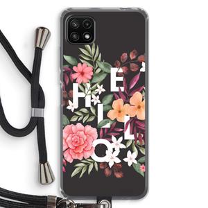 CaseCompany Hello in flowers: Samsung Galaxy A22 5G Transparant Hoesje met koord