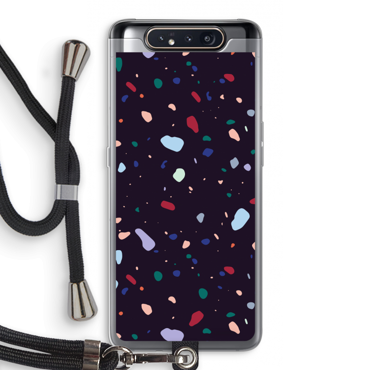 CaseCompany Dark Rounded Terrazzo: Samsung Galaxy A80 Transparant Hoesje met koord