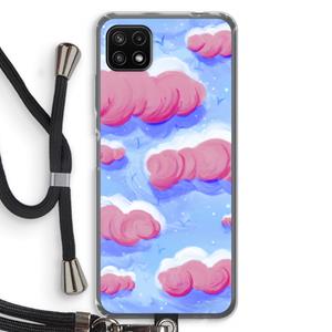 CaseCompany Roze wolken met vogels: Samsung Galaxy A22 5G Transparant Hoesje met koord