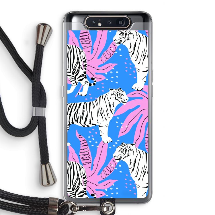 CaseCompany Tijger: Samsung Galaxy A80 Transparant Hoesje met koord