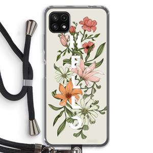 CaseCompany Hello bloemen: Samsung Galaxy A22 5G Transparant Hoesje met koord