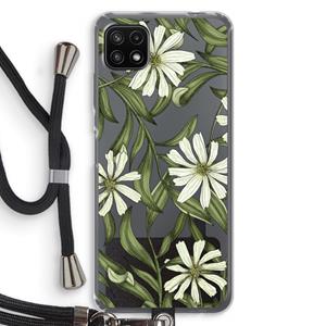 CaseCompany Wit bloemenpatroon: Samsung Galaxy A22 5G Transparant Hoesje met koord