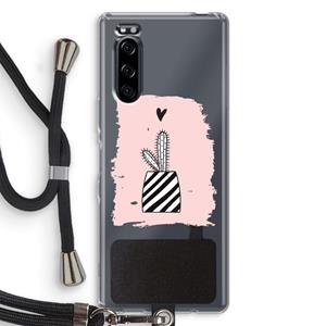 CaseCompany Zwart-wit cactus: Sony Xperia 5 Transparant Hoesje met koord
