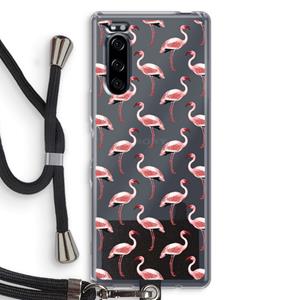 CaseCompany Flamingoprint groen: Sony Xperia 5 Transparant Hoesje met koord