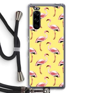 CaseCompany Flamingo's geel: Sony Xperia 5 Transparant Hoesje met koord