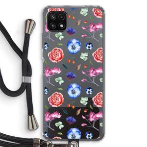 CaseCompany Bloemetjes: Samsung Galaxy A22 5G Transparant Hoesje met koord
