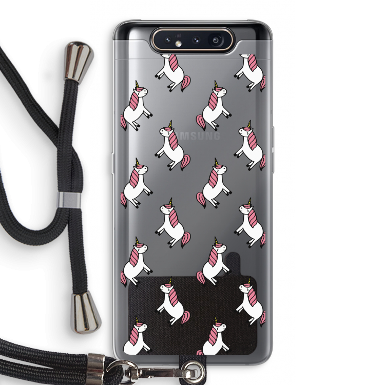 CaseCompany Eenhoorns overal: Samsung Galaxy A80 Transparant Hoesje met koord