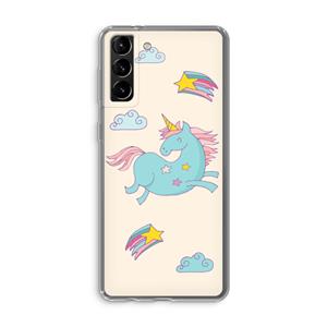 CaseCompany Vliegende eenhoorn: Samsung Galaxy S21 Plus Transparant Hoesje