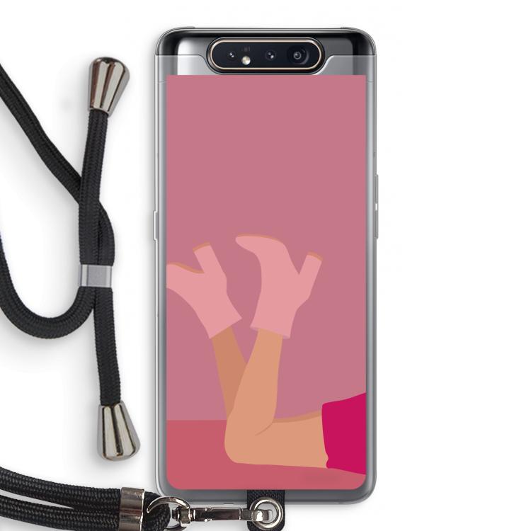 CaseCompany Pink boots: Samsung Galaxy A80 Transparant Hoesje met koord