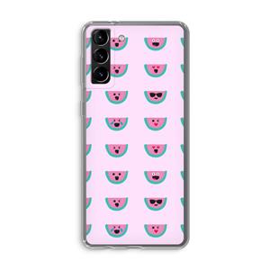 CaseCompany Smiley watermeloenprint: Samsung Galaxy S21 Plus Transparant Hoesje