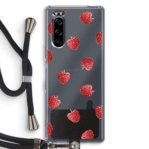 CaseCompany Framboosjes: Sony Xperia 5 Transparant Hoesje met koord