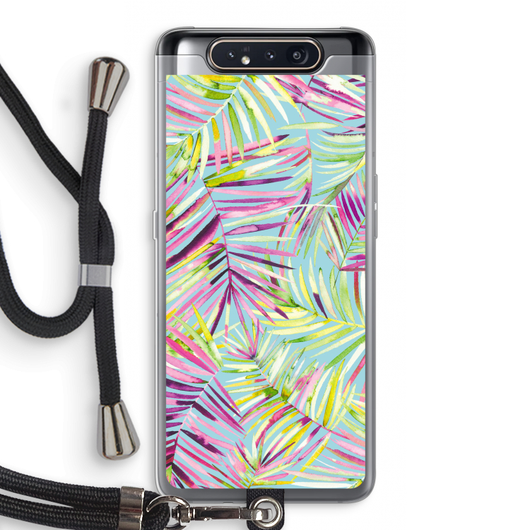 CaseCompany Tropical Palms Blue: Samsung Galaxy A80 Transparant Hoesje met koord