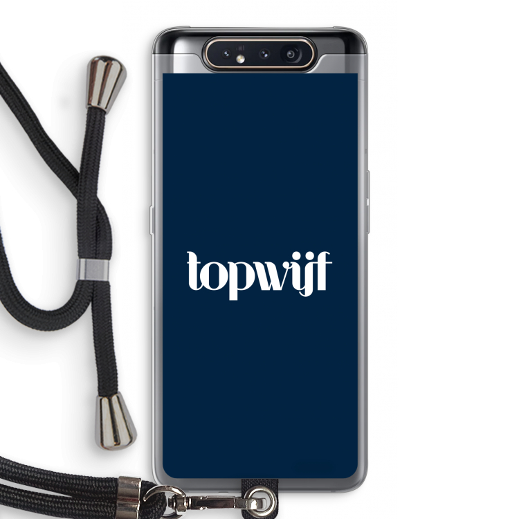 CaseCompany Topwijf Navy: Samsung Galaxy A80 Transparant Hoesje met koord