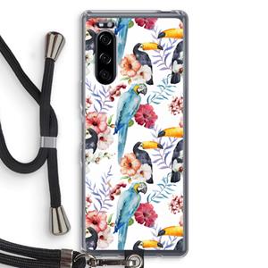 CaseCompany Bloemen tukan: Sony Xperia 5 Transparant Hoesje met koord