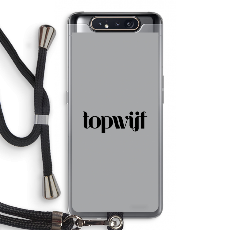 CaseCompany Topwijf Grijs Zwart: Samsung Galaxy A80 Transparant Hoesje met koord