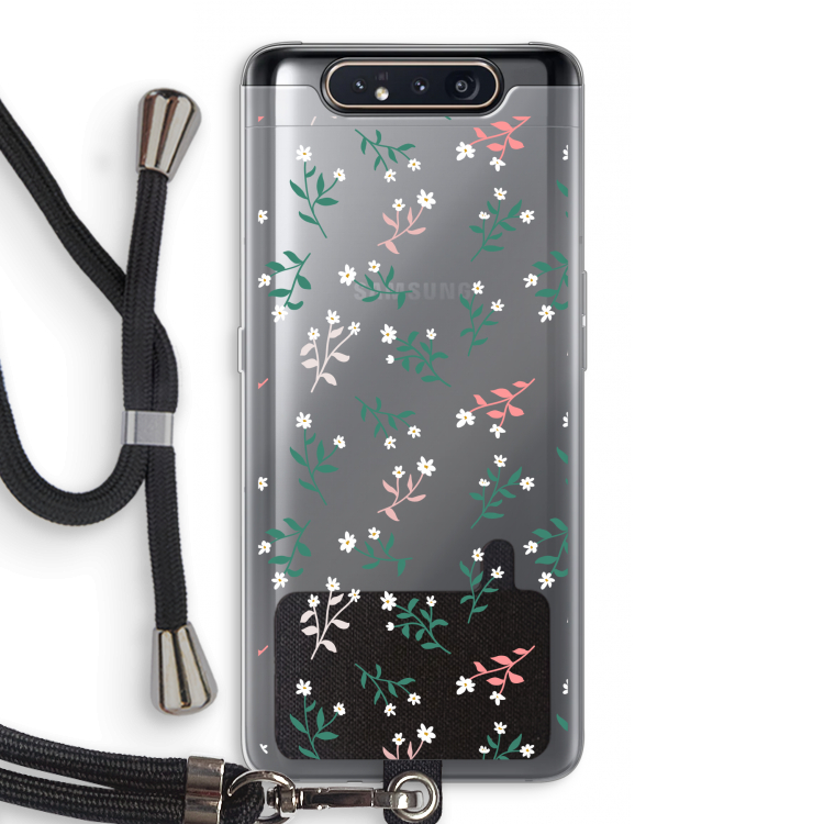 CaseCompany Small white flowers: Samsung Galaxy A80 Transparant Hoesje met koord
