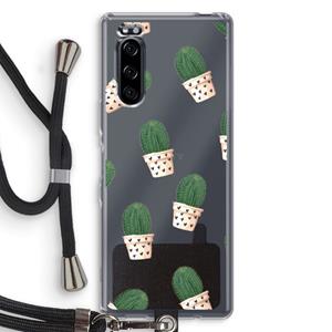 CaseCompany Cactusprint roze: Sony Xperia 5 Transparant Hoesje met koord