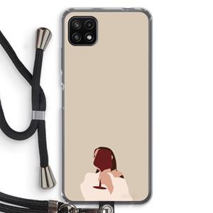 CaseCompany I drink wine: Samsung Galaxy A22 5G Transparant Hoesje met koord