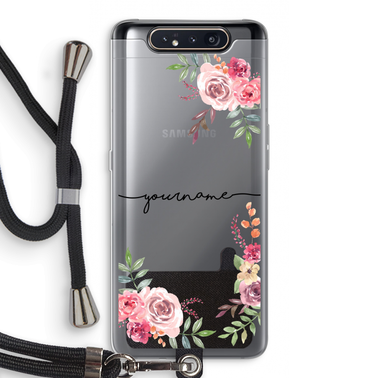 CaseCompany Rozen: Samsung Galaxy A80 Transparant Hoesje met koord