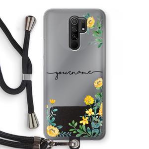 CaseCompany Gele bloemen: Xiaomi Redmi 9 Transparant Hoesje met koord