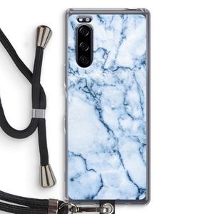 CaseCompany Blauw marmer: Sony Xperia 5 Transparant Hoesje met koord