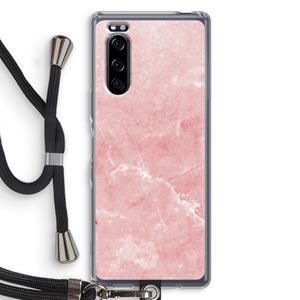 CaseCompany Roze marmer: Sony Xperia 5 Transparant Hoesje met koord