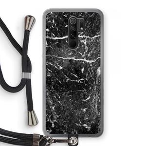 CaseCompany Zwart marmer: Xiaomi Redmi 9 Transparant Hoesje met koord