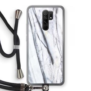 CaseCompany Gestreepte marmer: Xiaomi Redmi 9 Transparant Hoesje met koord
