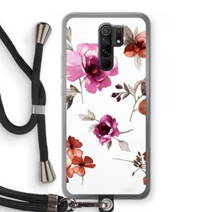 CaseCompany Geschilderde bloemen: Xiaomi Redmi 9 Transparant Hoesje met koord