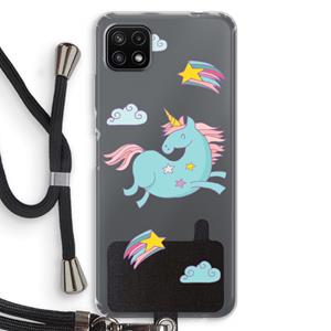 CaseCompany Vliegende eenhoorn: Samsung Galaxy A22 5G Transparant Hoesje met koord