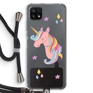CaseCompany Roze eenhoorn: Samsung Galaxy A22 5G Transparant Hoesje met koord