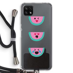 CaseCompany Smiley watermeloen: Samsung Galaxy A22 5G Transparant Hoesje met koord