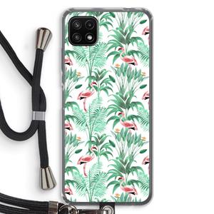 CaseCompany Flamingo bladeren: Samsung Galaxy A22 5G Transparant Hoesje met koord